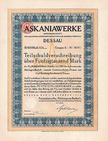 Askaniawerke AG vormals Centralwerkstatt-Dessau und Carl Bamberg-Friedenau