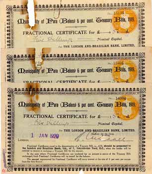 Municipality of Para (Belem) - Treasury Bills, 1919 (3 Stücke)