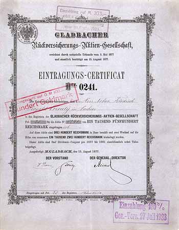 Gladbacher Rückvers.-AG (blaugr. Papier, St. 1920/1923)