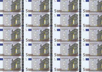 5-Euro-Banknoten, ungeschnittener Bogen (60 Stück)