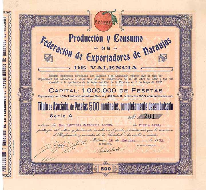 Produccion y Consumo de la Federacion de Exportadores de Naranjas de Valencia