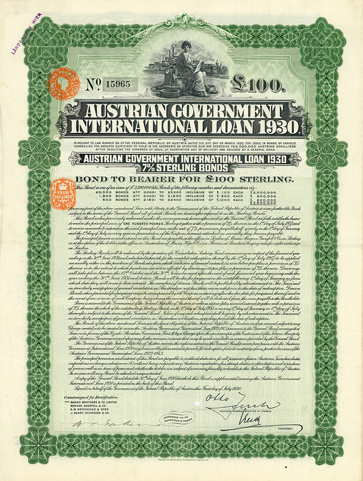 Austrian Government International Loan 1930