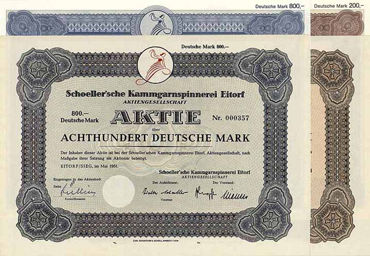 Schoeller'sche Kammgarnspinnerei Eitorf AG und Schoeller Eitorf AG (4 Stücke)