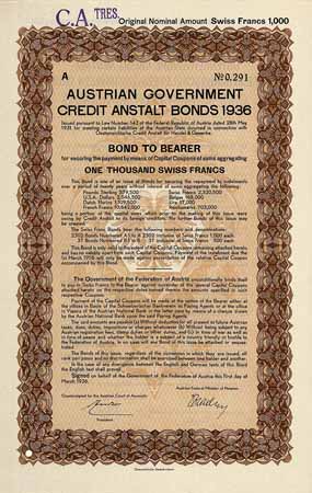 Austrian Government Credit Anstalt Bonds 1936