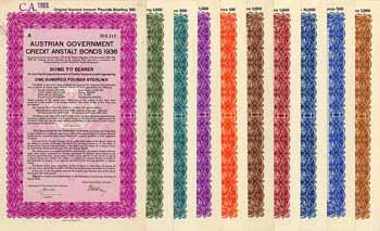Austrian Government Credit Anstalt Bonds 1936 (10 Stücke - kompletter Satz)