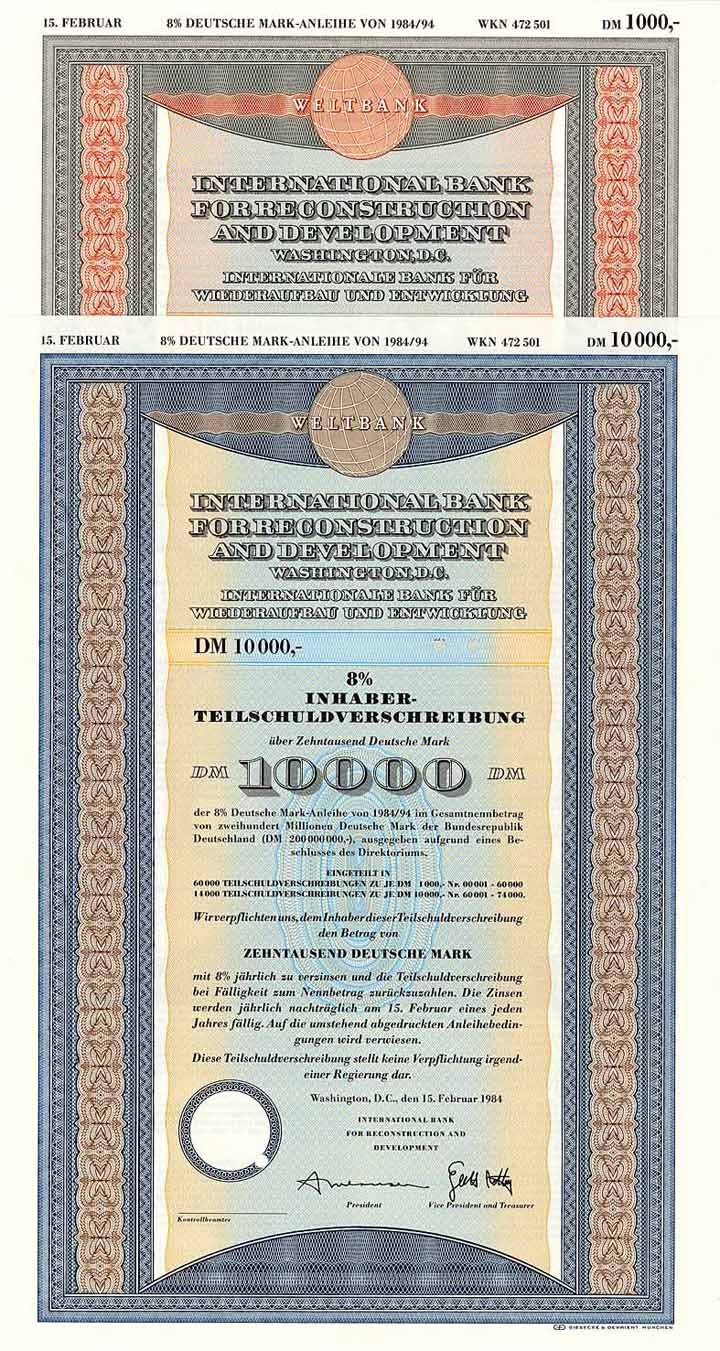 International Bank for Reconstruction and Development (Internationale Bank für Wiederaufbau und Entwicklung) (2 Stücke)