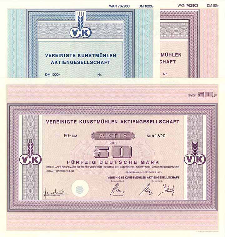 Vereinigte Kunstmühlen Landshut-Rosenheim AG (3 Stücke)