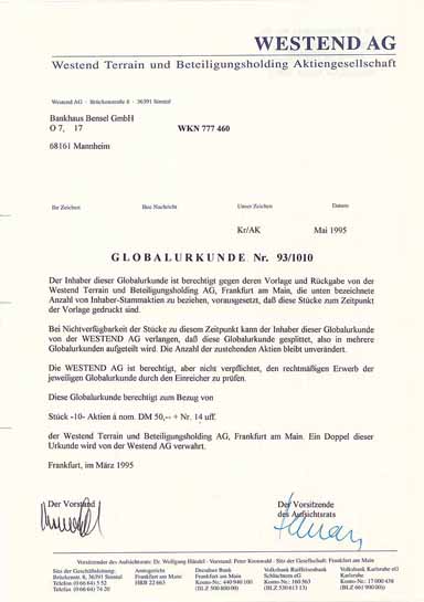 WESTEND Terrain und Beteiligungsholding AG