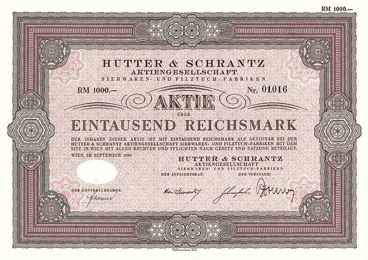 Hutter & Schrantz AG Siebwaren und Filztuch-Fabriken