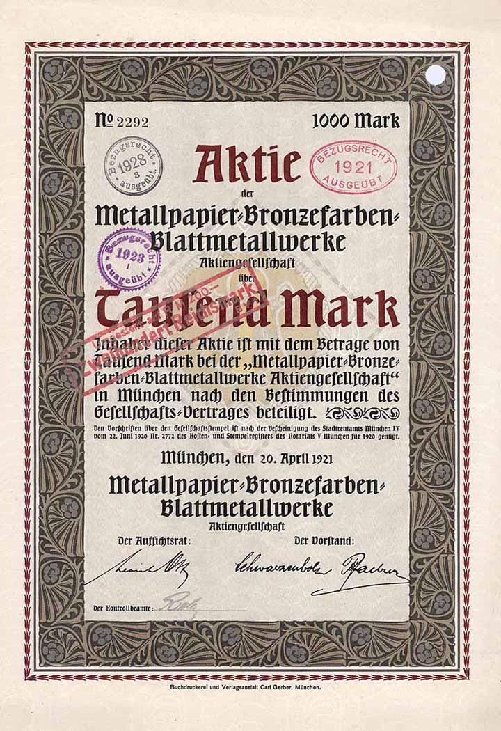 Metallpapier-Bronzefarben-Blattmetallwerke AG