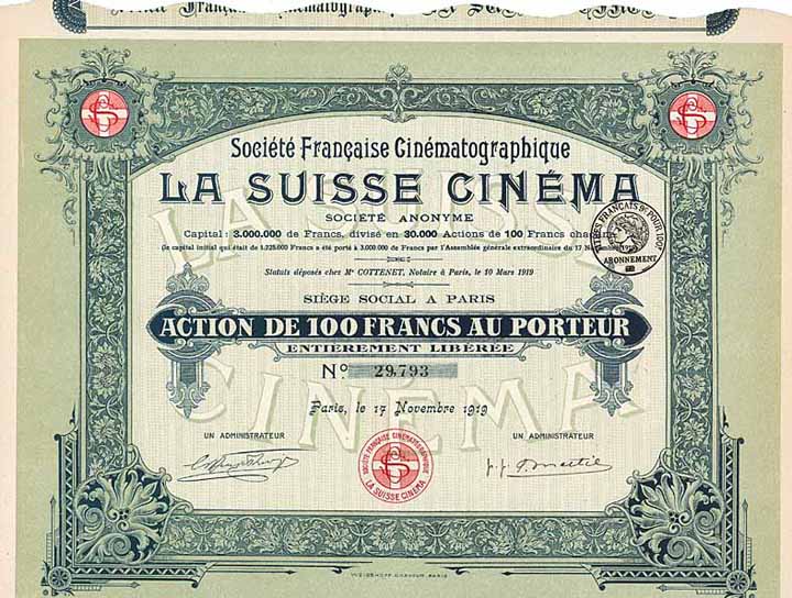 Soc. Francaise Cinématographique LA SUISSE CINÉMA