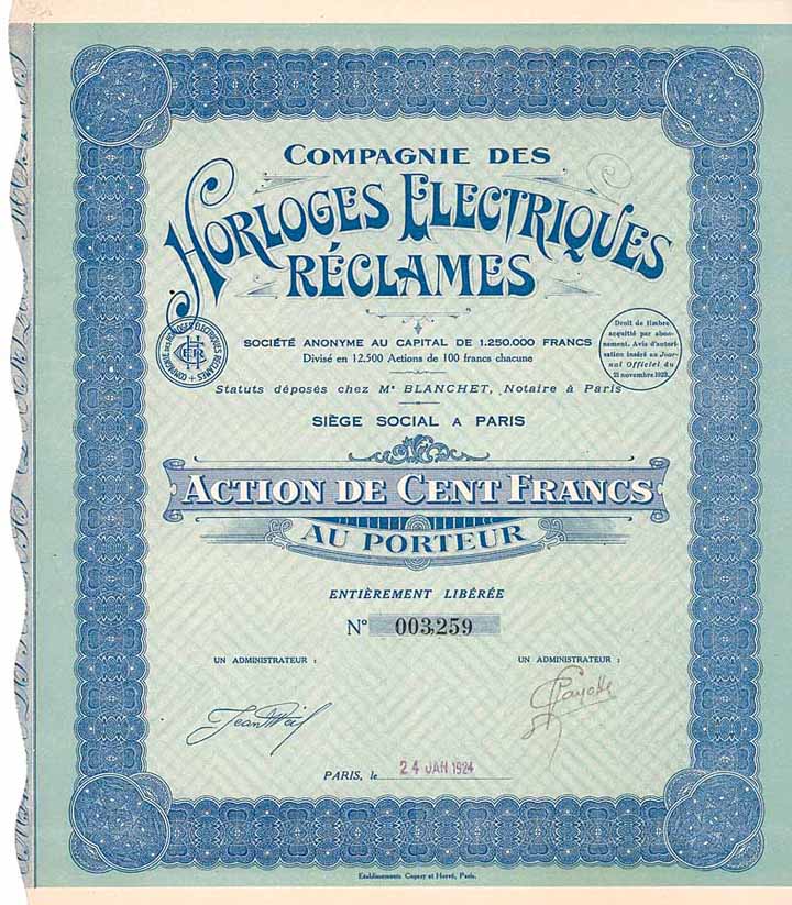 Cie. des Horloges Electriques Réclames S.A.