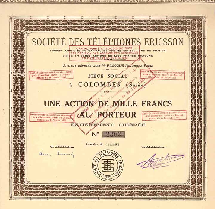 Société des Téléphones Ericsson S.A.