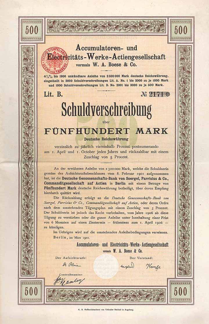 Accumulatoren- und Electricitäts-Werke AG vormals W. A. Boese & Co.