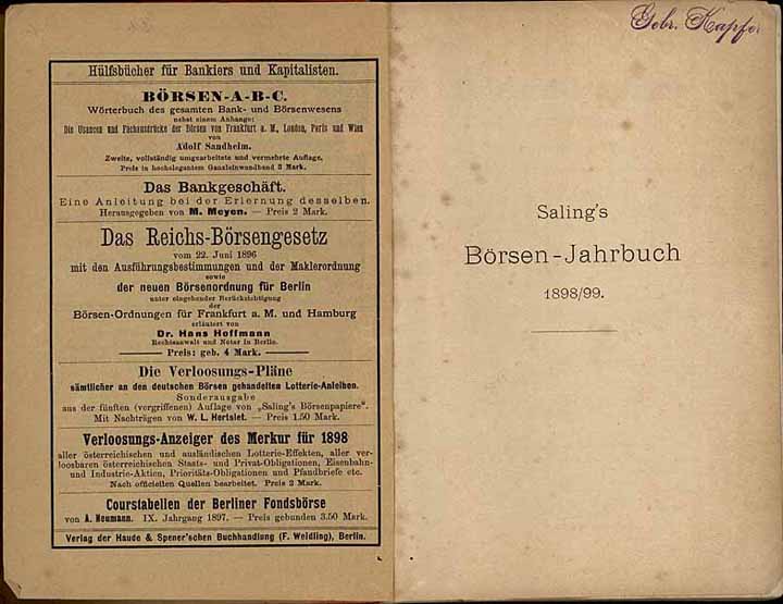 Saling’s Börsen-Jahrbuch für 1898/99 - Zweiter (finanzieller) Teil