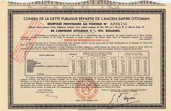 Ancien Empire Ottoman, Restansprüche zur 4 % Anleihe von 1911, Douanes