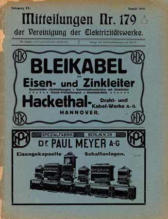 Mitteilungen Nr. 179 der Vereinigung der Elektrizitätswerke (August 1916)