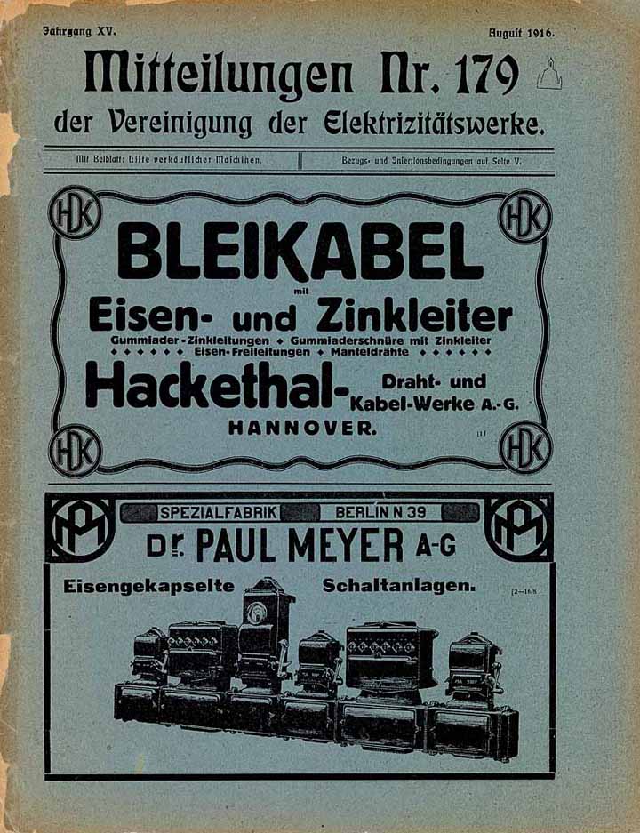 Mitteilungen Nr. 179 der Vereinigung der Elektrizitätswerke (August 1916)