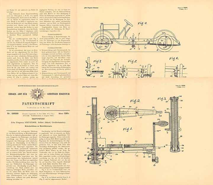 Patentschrift „Hebeeinrichtung an Motorfahrzeugen“ - STEVENSON