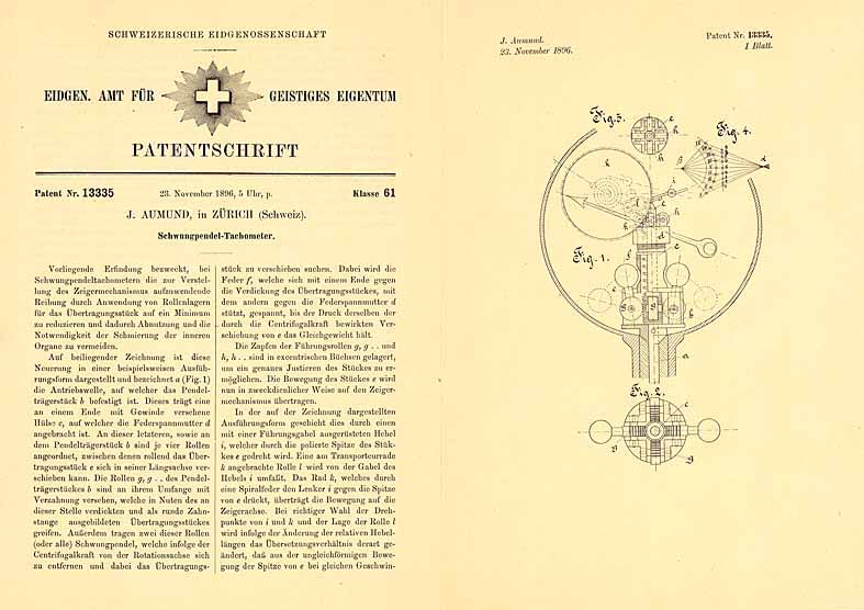 Patentschrift „Schwungpendel-Tachometer“ - AUMUND