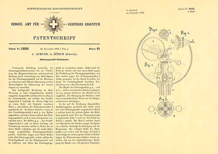 Patentschrift „Schwungpendel-Tachometer“ - AUMUND