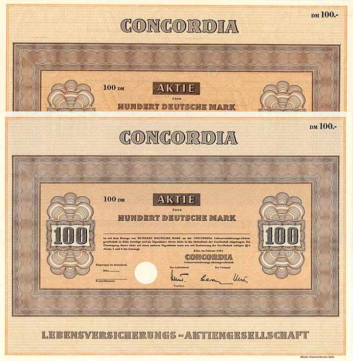 Concordia Lebensversicherungs-AG (2 Stücke)