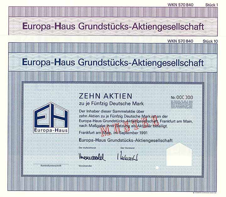 Europa-Haus Grundstücks-AG (2 Stücke)