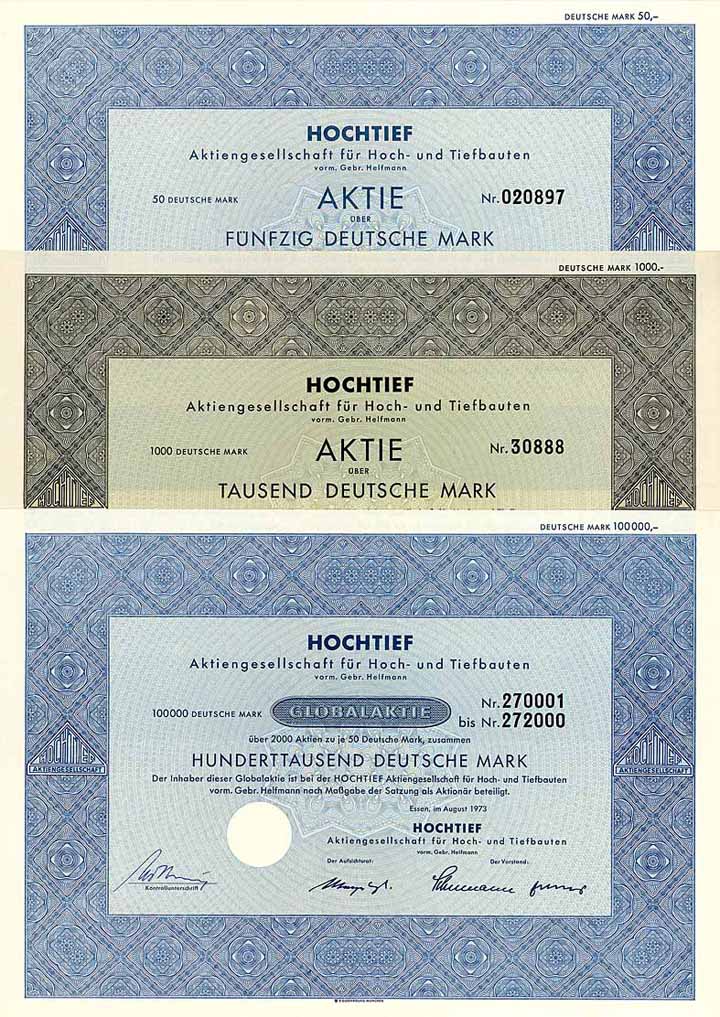 Hochtief AG für Hoch- und Tiefbauten vorm. Gebr. Helfmann (4 Stücke)