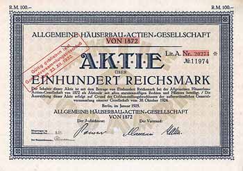 Allgemeine Häuserbau-AG von 1872 (Namenszusatz „von 1872“ getilgt)