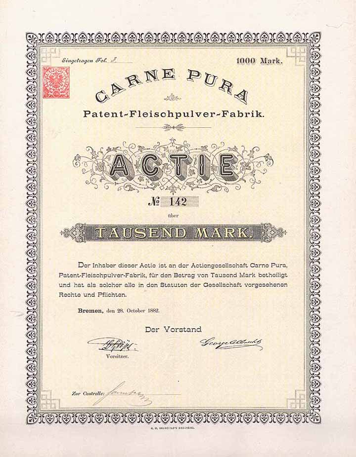 CARNE PURA Patent-Fleischpulver-Fabrik