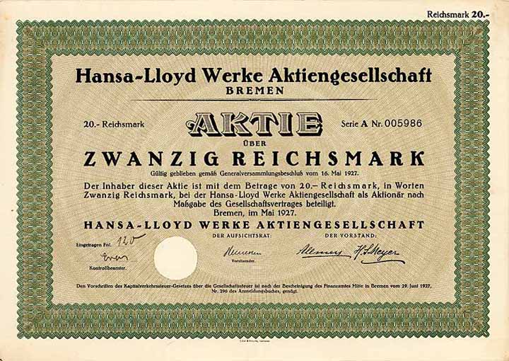 Hansa-Lloyd Werke AG (ohne Überdruck)