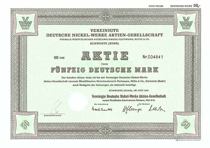 Vereinigte Deutsche Nickel-Werke AG vormals Westfälisches Nickelwalzwerk Fleitmann, Witte & Co.