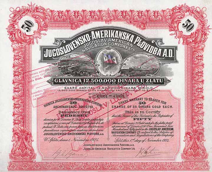 Jugoslovensko-Amerikanska Plovidba A.D. (Jugoslavisch-Amerikanische Schiffahrtsgesellschaft AG)