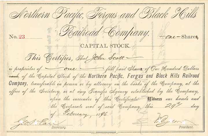 Northern Pacific, Fergus & Black Hills Railroad