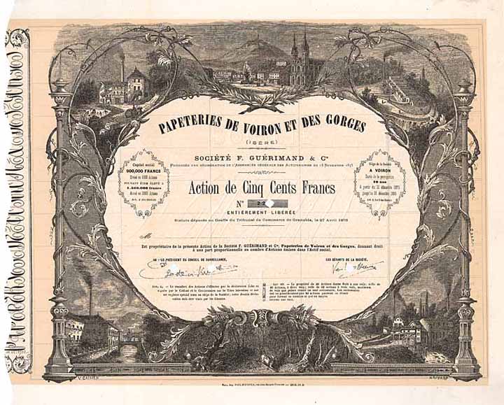 Papeteries de Voiron et des Gorges (Isère) Soc. F. Guérimand & Co.