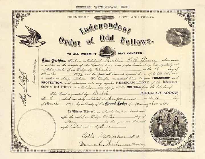 Rebekah Lodge No. 8, Independant Order of Odd Fellows