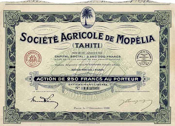 Soc. Agricole de Mopelia (Tahiti)