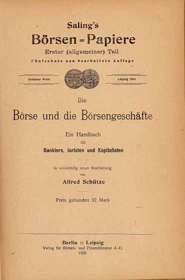 Saling's Börsen-Papiere, Erster (allgemeiner) Teil von 1920