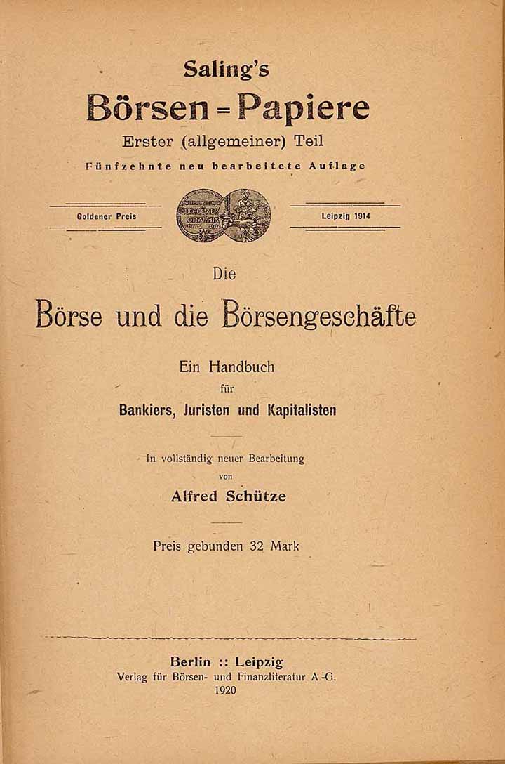 Saling's Börsen-Papiere, Erster (allgemeiner) Teil von 1920