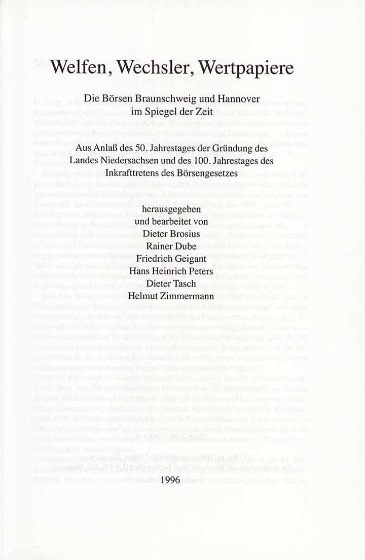 Welfen, Wechsler, Wertpapiere - Die Börsen Braunschweig und Hannover im Spiegel der Zeit