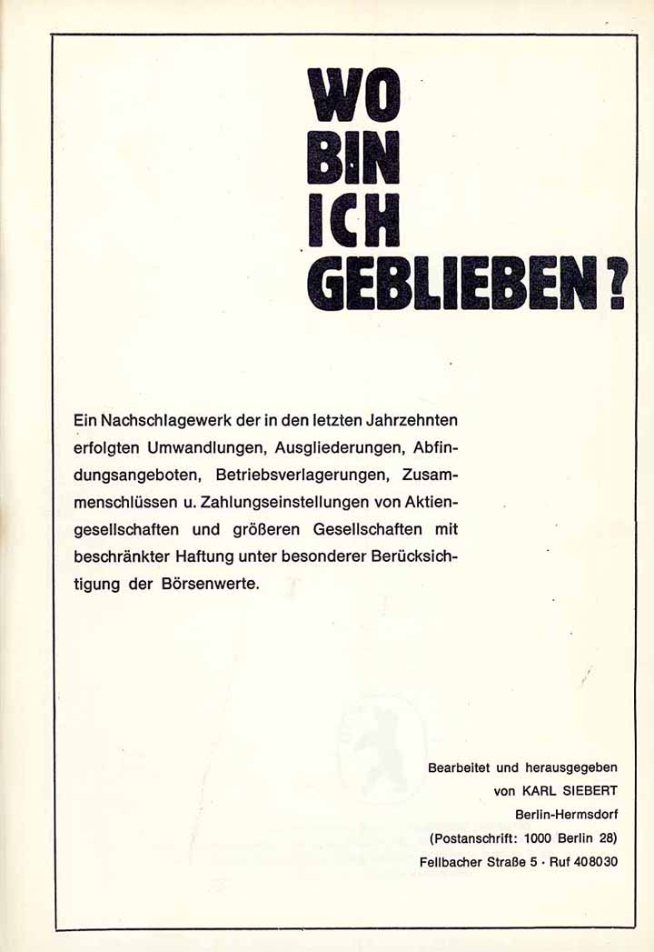 Wo bin ich geblieben? - Nachschlagewerk über verlagerte Gesellschaften
