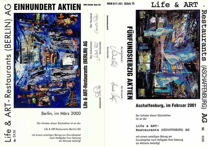 Life & ART Restaurants (Aschaffenburg und Berlin) AG (2 Stücke)