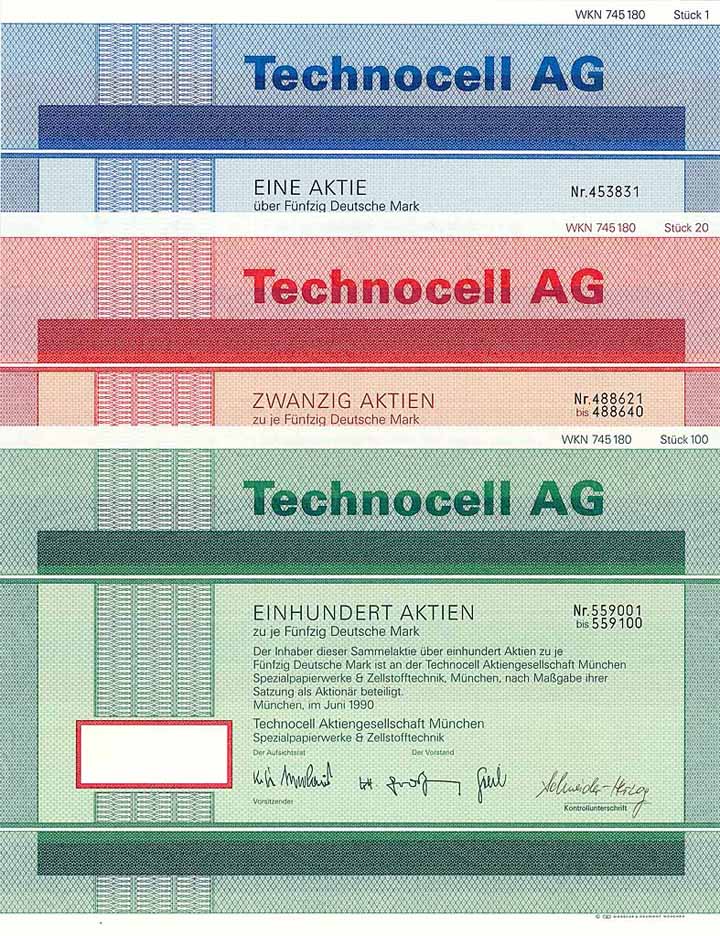 Technocell AG München Spezialpapierwerke & Zellstofftechnik (3 Stücke)