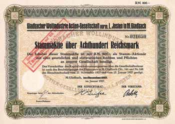Gladbacher Wollindustrie AG vorm. L. Josten (Überdruck Jan. 1927)