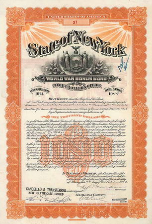 State of New York, World War Bonus Bond