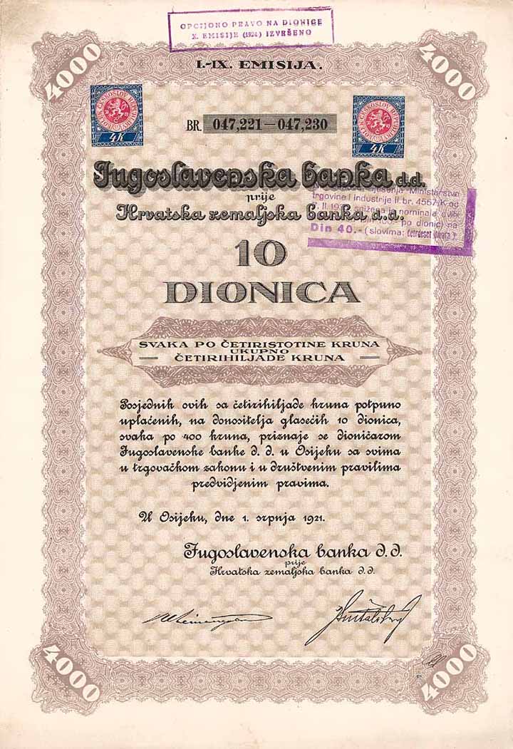 Jugoslavische Bank vorm. Kroatische Landesbank