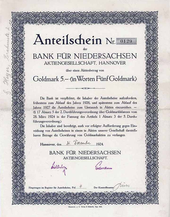 Bank für Niedersachsen AG