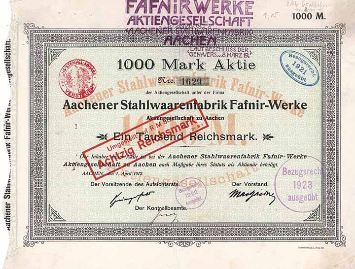 Aachener Stahlwaarenfabrik Fafnir-Werke AG