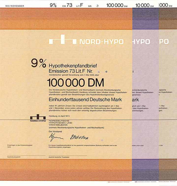 Norddeutsche Hypotheken- und Wechselbank (vormals Mecklenburgische Hypotheken- und Wechselbank) (3 Stücke)