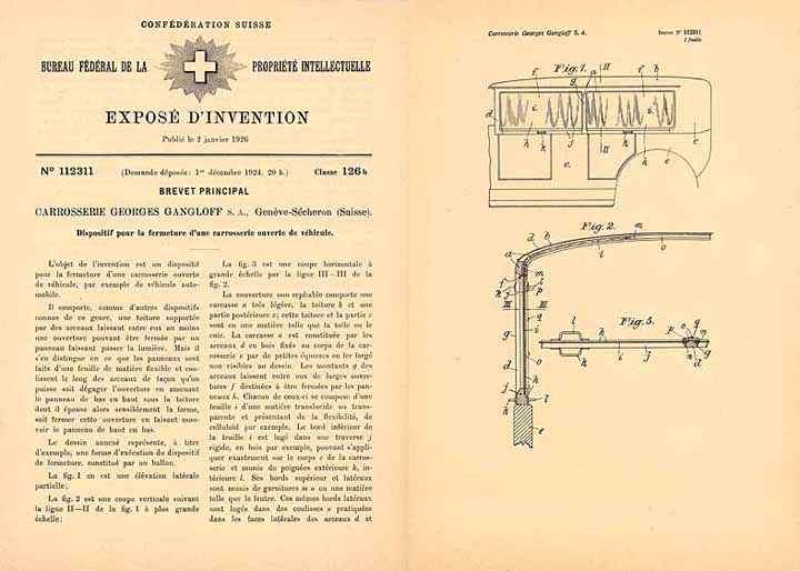 Patentschrift „Dispositif pour la fermeture d‘une carrosserie ouverte de véhicule“ - GANGLOFF S.A.  (Vorrichtung zum Verschließen einer offenen Fahrzeugkarosserie)